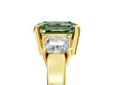 Yellow gold Three-Stone Fancy Green Emerald  Cut Solitaire Ring with Prong Setting_8