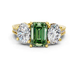 Yellow gold Three-Stone Fancy Green Emerald  Diamond Milgrain Pave Band with Prong Setting 1