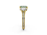 Yellow gold Three-Stone Fancy Green Emerald  Diamond Milgrain Pave Band with Prong Setting 3