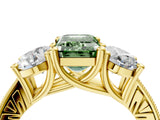 Yellow gold Three-Stone Fancy Green Emerald  Diamond Milgrain Pave Band with Prong Setting 5