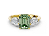 Yellow gold Three-Stone Fancy Green Emerald  Diamond Ring with Pear Side Stones in Four-Prong Setting_42