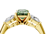 Yellow gold Three-Stone Fancy Green Emerald  Diamond Ring with Pear Side Stones in Four-Prong Setting_46