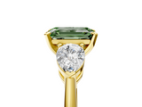 Yellow gold Three-Stone Fancy Green Emerald  Diamond Ring with Pear Side Stones in Four-Prong Setting_47