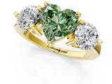 Yellow gold Three-Stone Fancy Green Heart  Brilliant Cut Solitaire Ring with Prong Setting on a Classic Band 1