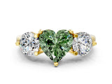 Yellow gold Three-Stone Fancy Green Heart  Brilliant Cut Solitaire Ring with Prong Setting on a Classic Band