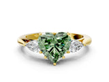 Yellow gold Three-Stone Fancy Green Heart Cut Brilliant Diamond Solitaire Ring with Tapered Band and Four-Prong Setting_6
