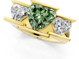 Yellow gold Three Stone Fancy Green Heart Cut Cut Channel Set Diamond Ring_1