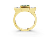 Yellow gold Three Stone Fancy Green Heart Cut Cut Channel Set Diamond Ring_3