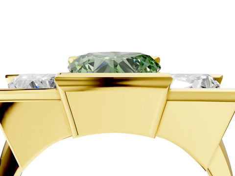 Yellow gold Three Stone Fancy Green Heart Cut Cut Channel Set Diamond Ring_4