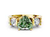 Yellow gold Three-Stone Fancy Green Heart Cut Cut Classic Band Prong Setting Ring