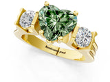 Yellow gold Three-Stone Fancy Green Heart Cut Cut Classic Band Prong Setting Ring_1