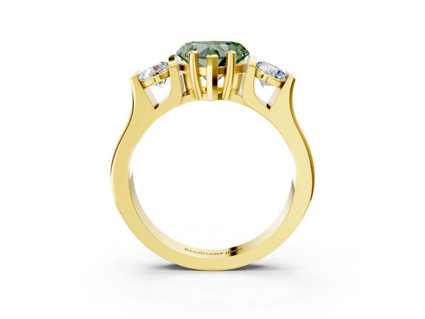 Yellow gold Three-Stone Fancy Green Heart Cut Classic Band Prong Setting Ring