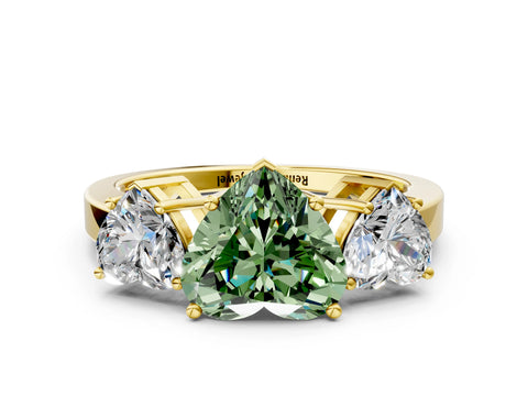 Yellow gold Three-Stone Fancy Green Heart Cut Cut Diamond Engagement Ring with Flat Band and Four-Prong Setting_12
