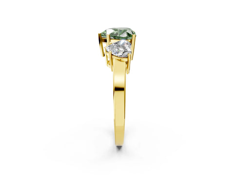 Yellow gold Three-Stone Fancy Green Heart Cut Cut Diamond Engagement Ring with Flat Band and Four-Prong Setting_14