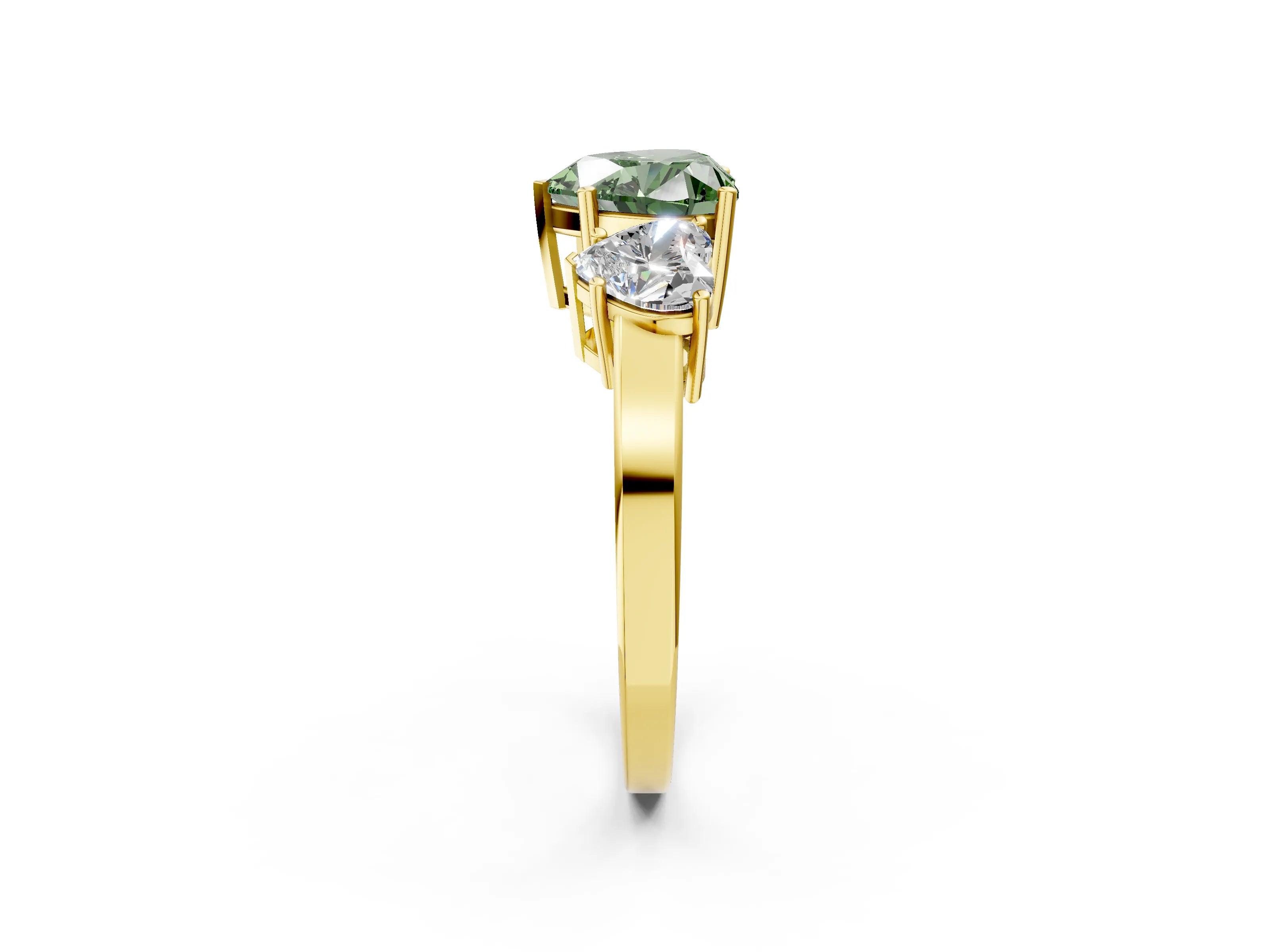 Yellow gold Three-Stone Fancy Green Heart Cut Cut Diamond Engagement Ring with Flat Band and Four-Prong Setting_2