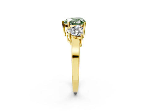 Yellow gold Three-Stone Fancy Green Heart Cut Cut Diamond Engagement Ring with Flat Band and Four-Prong Setting_2