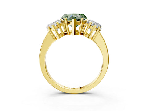 Yellow gold Three-Stone Fancy Green Heart Cut Cut Diamond Engagement Ring with Flat Band and Four-Prong Setting_3