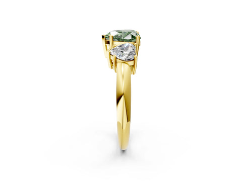 Yellow gold Three-Stone Fancy Green Heart Cut Cut Diamond Engagement Ring with Prong Setting on a White Gold Band_2