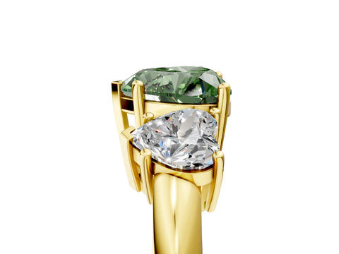 Yellow gold Three-Stone Fancy Green Heart Cut Cut Diamond Engagement Ring with Prong Setting on a White Gold Band_5