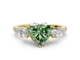 Yellow gold Three-Stone Fancy Green Heart Cut Cut Diamond Pavé Band with Prong Setting_15