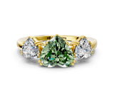 Yellow gold Three-Stone Fancy Green Heart Cut Cut Diamond Ring with Channel Set Band and Four-Prong Setting
