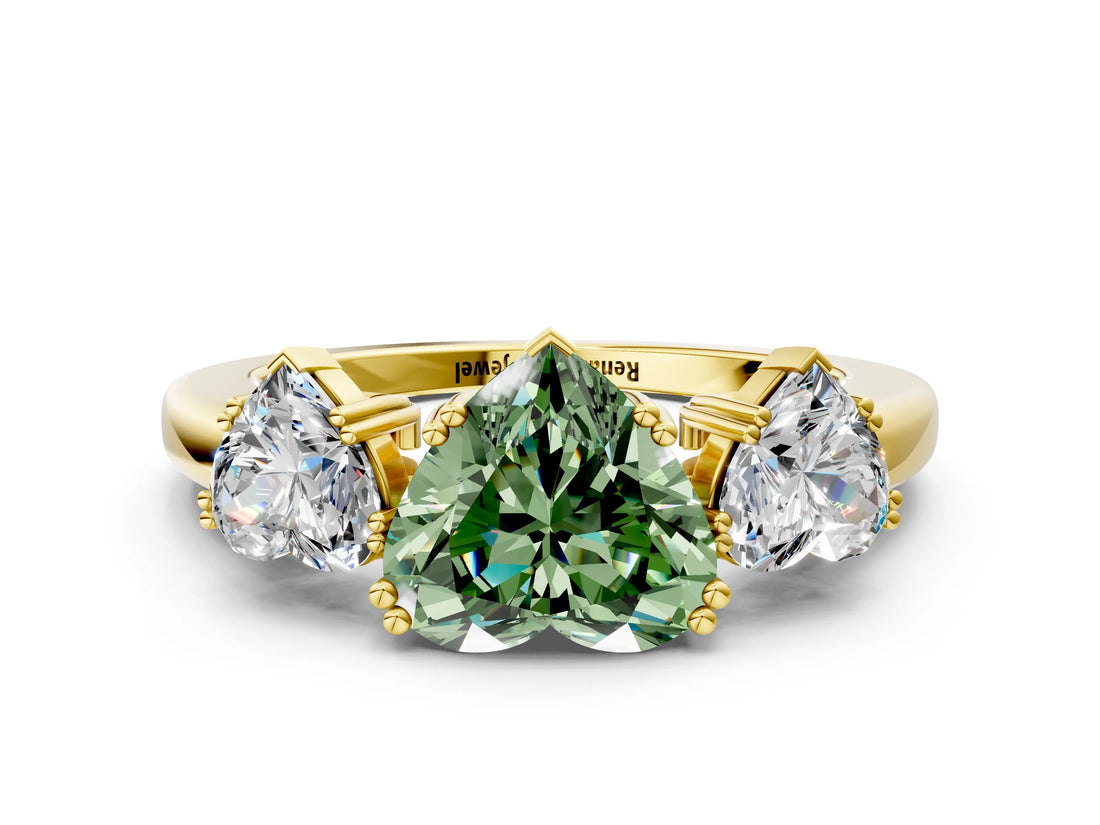Yellow gold Three-Stone Fancy Green Heart Cut Cut Diamond Ring with Channel Set Band and Four-Prong Setting_24