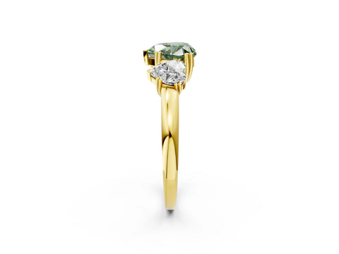 Yellow gold Three-Stone Fancy Green Heart Cut Cut Diamond Ring with Channel Set Band and Four-Prong Setting_2