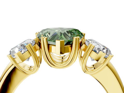 Yellow gold Three-Stone Fancy Green Heart Cut Cut Diamond Ring with Channel Set Band and Four-Prong Setting_4