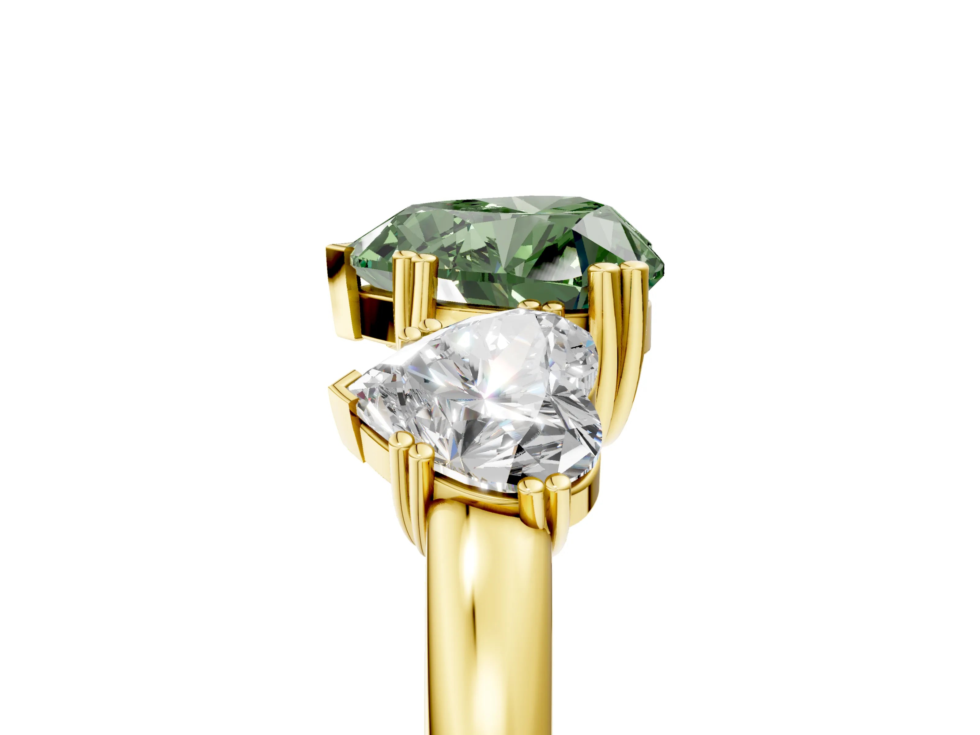 Yellow gold Three-Stone Fancy Green Heart Cut Cut Diamond Ring with Channel Set Band and Four-Prong Setting_5