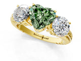 Yellow gold Three-Stone Fancy Green Heart Cut Cut Diamond Ring with Channel-Set Band and Prong Setting_1