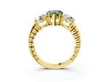 Yellow gold Three-Stone Fancy Green Heart Cut Cut Diamond Ring with Channel-Set Band and Prong Setting_3