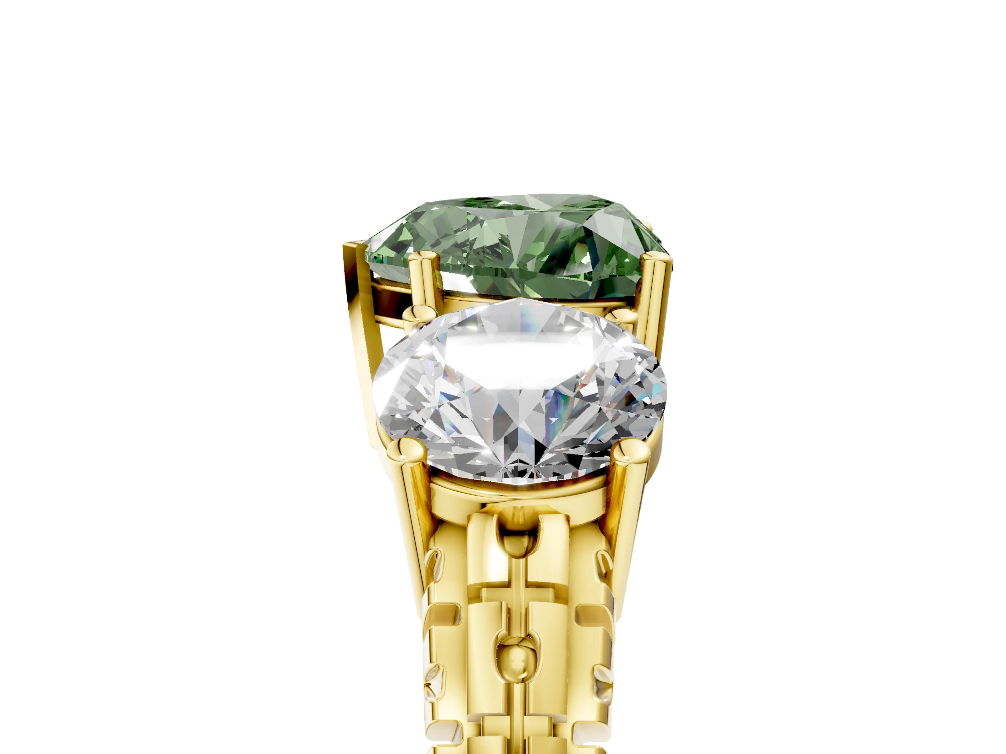 Yellow gold Three-Stone Fancy Green Heart Cut Cut Diamond Ring with Channel-Set Band and Prong Setting_5