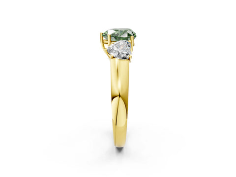 Yellow gold Three-Stone Fancy Green Heart Cut Cut Diamond Ring with Prong Setting and Classic Band_2