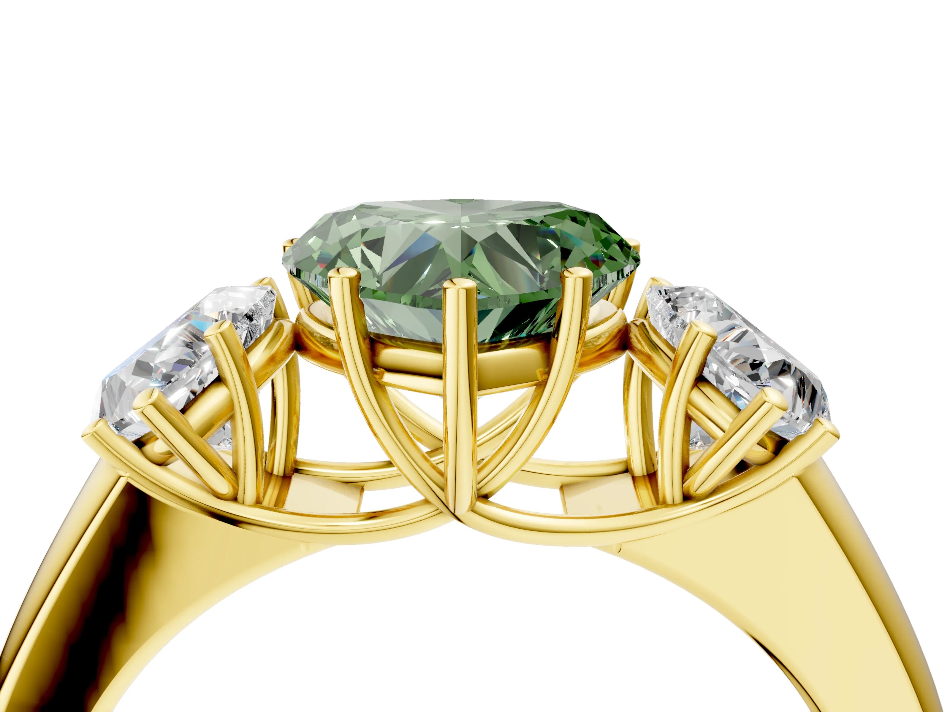 Yellow gold Three-Stone Fancy Green Heart Cut Cut Diamond Ring with Prong Setting and Classic Band_4