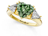 Yellow gold Three-Stone Fancy Green Heart Cut Cut Diamond Ring with Trillion Side Stones and Four-Prong Setting_4
