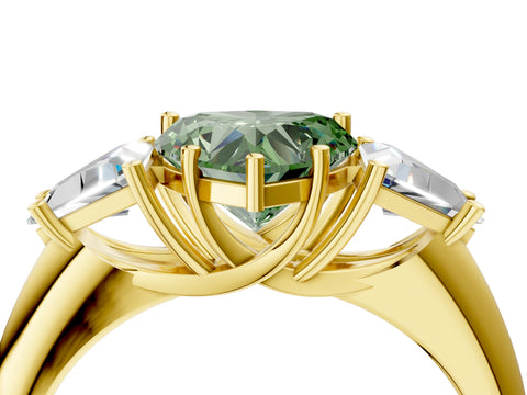 Yellow gold Three-Stone Fancy Green Heart Cut Cut Diamond Ring with Trillion Side Stones and Four-Prong Setting_7