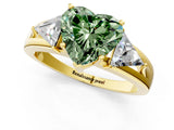 Yellow gold Three-Stone Fancy Green Heart Cut Cut Diamond Ring with Trillion Side Stones on a Split Shank Band_1