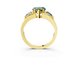 Yellow gold Three-Stone Fancy Green Heart Cut Cut Diamond Ring with Trillion Side Stones on a Split Shank Band_3