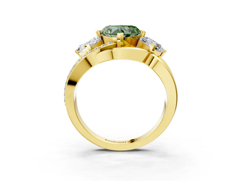Yellow gold Three-Stone Fancy Green Heart Cut Cut Diamond Split Shank Prong Set Ring_3