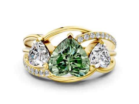 Yellow gold Three-Stone Fancy Green Heart Cut Cut Diamond Split Shank Prong Set Ring