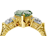Yellow gold Three-Stone Fancy Green Heart Cut Cut Milgrain Band Prong Setting Ring_10