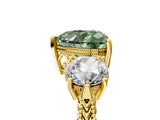 Yellow gold Three-Stone Fancy Green Heart Cut Cut Milgrain Band Prong Setting Ring_11