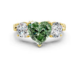 Yellow gold Three-Stone Fancy Green Heart Cut Cut Milgrain Band Prong Setting Ring_6