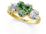 Yellow gold Three-Stone Fancy Green Heart Cut Cut Milgrain Band Prong Setting Ring_7
