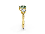 Yellow gold Three-Stone Fancy Green Heart Cut Cut Milgrain Band Prong Setting Ring_8