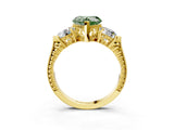 Yellow gold Three-Stone Fancy Green Heart Cut Cut Milgrain Band Prong Setting Ring_9