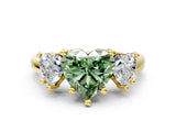 Yellow gold Three-Stone Fancy Green Heart Cut Cut Solitaire Ring with Classic Prong Setting