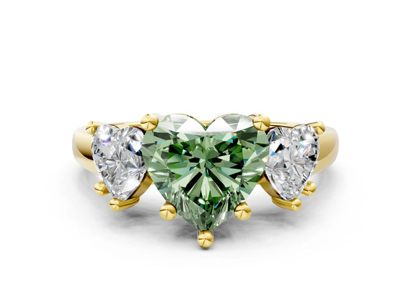 Yellow gold Three-Stone Fancy Green Heart Cut Cut Solitaire Ring with Classic Prong Setting