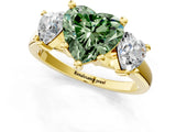 Yellow gold Three-Stone Fancy Green Heart Cut Cut Solitaire Ring with Classic Prong Setting_1