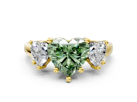 Yellow gold Three-Stone Fancy Green Heart Cut Cut Solitaire Ring with Classic Prong Setting
